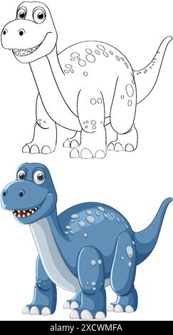 Illustrazioni colorate e in bianco e nero sui dinosauri Illustrazione Vettoriale
