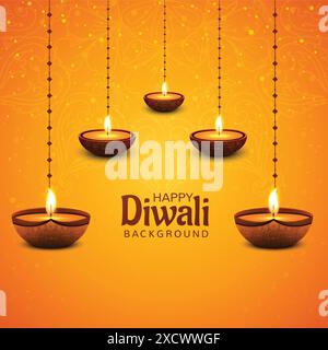 Bellissimo sfondo decorativo diwali Diya Card Illustrazione Vettoriale