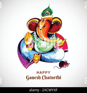 Design di poster del festival indiano Happy ganesh chaturthi Illustrazione Vettoriale