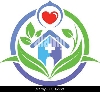 Home Health Care, mostrando il simbolo di compassione e cura Logo tipo segno grafico Illustrazione Vettoriale