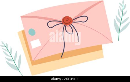 Busta sigillata con vettore foglie Illustrazione Vettoriale