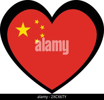 Un'illustrazione di un'icona a forma di cuore raffigurante la bandiera cinese, che simboleggia l'amore e l'orgoglio per la Cina con il suo audace colore rosso. Illustrazione Vettoriale