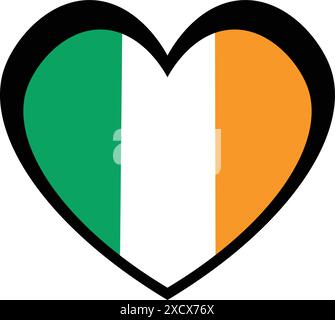 Un'illustrazione di un'icona a forma di cuore raffigurante la bandiera irlandese, che simboleggia l'amore e l'orgoglio per l'Irlanda Illustrazione Vettoriale