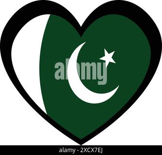 Un'illustrazione di un'icona a forma di cuore raffigurante la bandiera pakistana, che simboleggia l'amore e l'orgoglio per il Pakistan Illustrazione Vettoriale