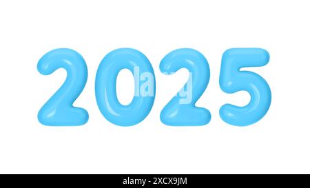 Felice anno nuovo 2025 - rappresentazione 3D con palloni blu vibranti. Illustrazione vettoriale in vendita. Illustrazione Vettoriale