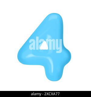 Numero 4 - palloncino in plastica blu numero quattro isolato su sfondo bianco. Illustrazione vettoriale stile 3D. Illustrazione Vettoriale