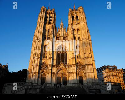 Cattedrale di San Michele e San Gudula al tramonto Bruxelles Belgio Foto Stock