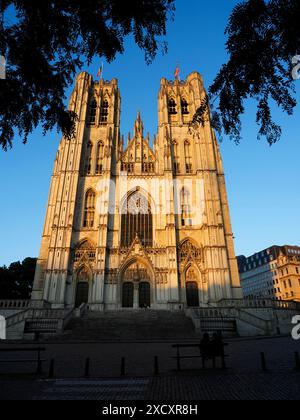 Cattedrale di San Michele e San Gudula al tramonto Bruxelles Belgio Foto Stock