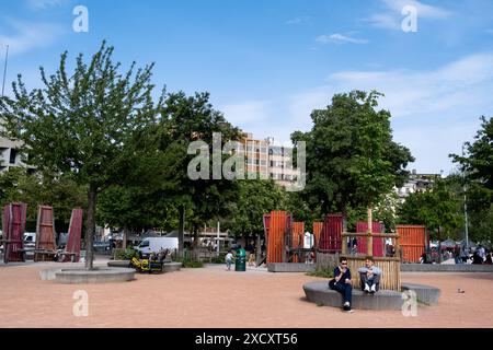 Piazza della Plaine de Plainpalais a Ginevra, Svizzera, il 21 maggio 2023. Square de la Plaine de Plainpalais a Geneve en Suisse le 21 mai 2023. Foto Stock