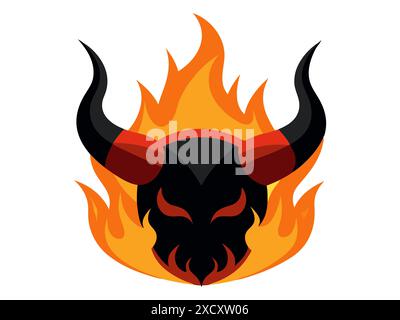 Silhouette nera di un toro isolata su sfondo bianco. Concetto di forza, coraggio, simbolo del Toro zodiaco, stile minimalista. Stampa, icona, design e Illustrazione Vettoriale