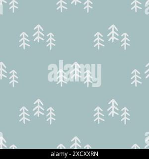 Motivo bianco albero minimalista su sfondo blu Illustrazione Vettoriale