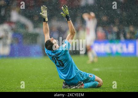 Giorgi Mamardashvili della Georgia durante la partita di UEFA Euro 2024 tra Turkiye e Georgia, gruppo F, data 1, giocata al BVB Stadion il 18 giugno 2024 a Dortmund, in Germania. (Foto di Sergio Ruiz/Sipa USA) Foto Stock