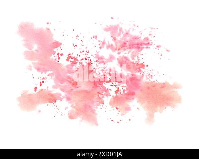 Opere d'arte estetiche con spruzzi di acquerelli rosa e rosso. Pezzo moderno e creativo con colori vivaci e design fluido. Per scopi decorativi. Foto Stock