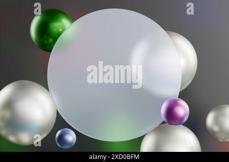 Sfere colorate che fluttuano su uno sfondo sfumato. rendering 3d. Foto Stock