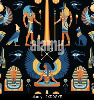 Egitto Pattern con divinità e simboli magici Illustrazione Vettoriale
