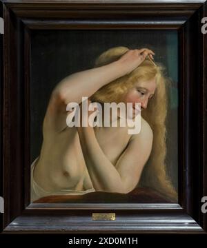 Parigi, Francia - 06 14 2024: Museo del Louvre. Giovane donna che combatte i suoi capelli dipinto da Salomon de Bray Foto Stock