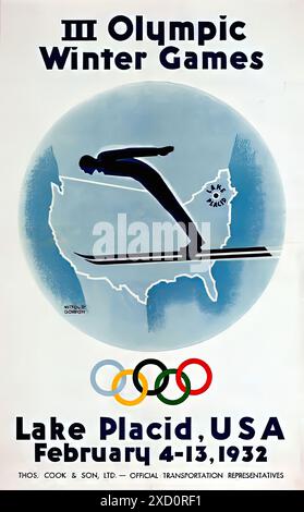 III Giochi Olimpici invernali, Lake Placid, Stati Uniti, 1932. - Poster con stampa d'epoca Foto Stock