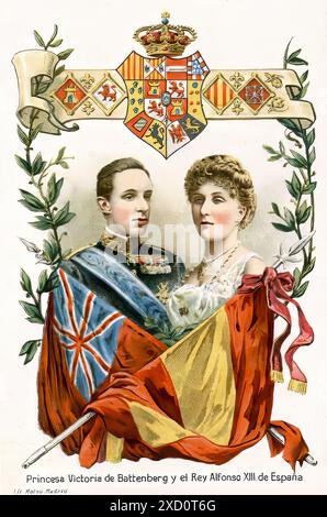 Princesa Victoria de Battenberg y el Rey Alfonso XIII de España, 1906. - Poster con stampa d'epoca Foto Stock