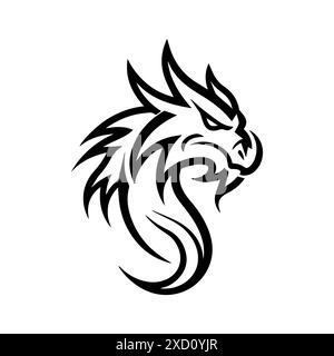 logo dragon o icona linea moderna. Grafica a linee vettoriali e design a icone con un contorno audace. Bianco e nero, simbolo minimalista Pixel Perfect per isolare il bianco ba Illustrazione Vettoriale