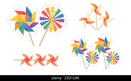 Set di colorate illustrazioni vettoriali dei giocattoli con ruota dentata isolate su sfondo bianco Illustrazione Vettoriale