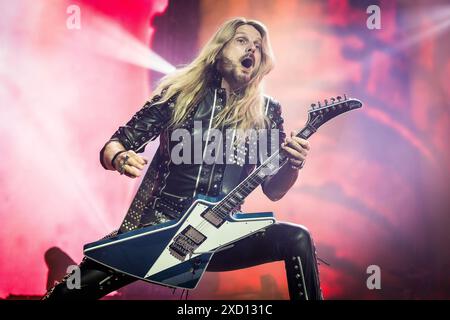 I Judas Priest si esibiscono dal vivo nel giugno 2024 Foto Stock