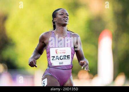 Liegi, Belgio. 19 giugno 2024. La belga Anne Zagre è stata fotografata in azione durante la gara di ostacoli femminili 100m, nell'edizione 2024 del Meeting International d'Athletisme de la Province de Liege, evento di atletica leggera a Liegi, mercoledì 19 giugno 2024. BELGA PHOTO JASPER JACOBS credito: Belga News Agency/Alamy Live News Foto Stock