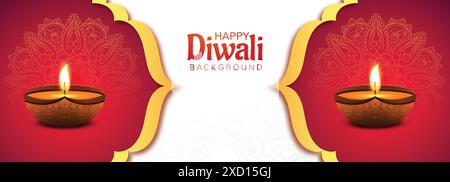 Splendido design decorativo per striscioni diwali Diya Illustrazione Vettoriale