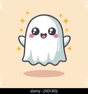 Happy Kawaii Halloween Ghost Vector Illustration Illustrazione Vettoriale