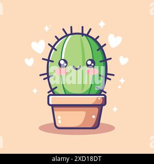 Sorridente Kawaii Cactus a Pot Illustrazione Vettoriale