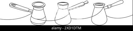 Caffettiere turche a una linea di disegno continuo. Elementi disegnati a mano per il menu' da caffe' e caffetteria. Illustrazione lineare vettoriale. Illustrazione Vettoriale