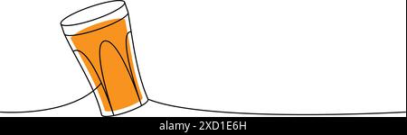 Vetro da birra a una linea colorata, disegno continuo. Illustrazione continua di una riga dei prodotti da pub della birra. Illustrazione lineare vettoriale. Illustrazione Vettoriale