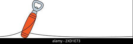 Apribottiglie disegno continuo a una linea colorata. Illustrazione continua di una riga dei prodotti da pub della birra. Illustrazione lineare vettoriale. Illustrazione Vettoriale