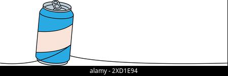 Lattina di birra colorata a una linea, disegno continuo. Illustrazione continua di una riga dei prodotti da pub della birra. Illustrazione lineare vettoriale. Illustrazione Vettoriale