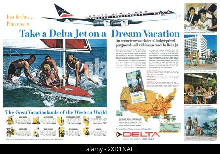 Annuncio 1963 Delta Air Lines - "Prendi un Delta jet in una veste da sogno" Foto Stock