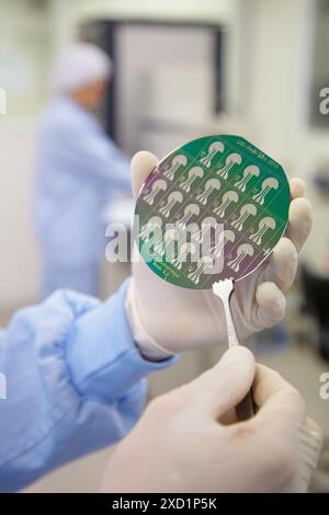 Osservando il wafer di silicio sistema PECVD per la deposizione di strati di passivazione nitruro di silicio su wafer plasma a caricamento aperto e Clea utensile per deposizione Foto Stock