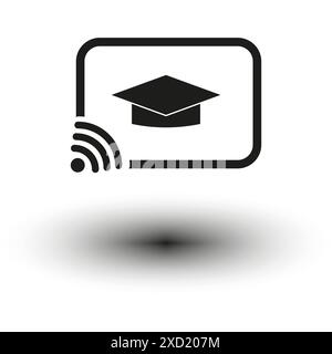 Icona formazione online. Bianco e nero. Simbolo di apprendimento vettoriale. Classe digitale. Illustrazione Vettoriale