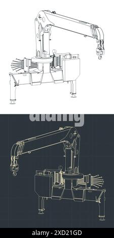 Illustrazioni vettoriali stilizzate di progetti di gru mobile montata su camion Illustrazione Vettoriale