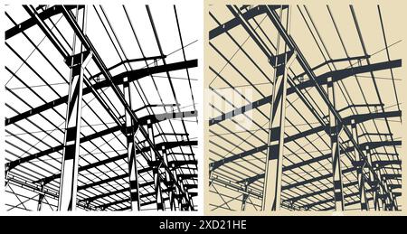 Illustrazioni vettoriali stilizzate delle strutture di supporto dell'hangar Illustrazione Vettoriale