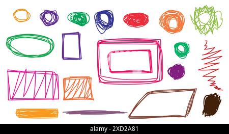 Forme geometriche disegnate a mano elementi aggrovigliati sfondi per poster e volantini. Illustrazione Vettoriale