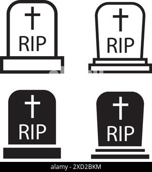 Icona vettore grave RIP. lapide lapide morte riposa in pace simbolo funerario piatto Illustrazione Vettoriale