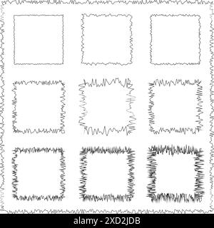 Collezione di cornici astratte ed eleganti. Set di elementi rettangolari frastagliati. Forma rettangolare con bordo a zig-zag. Illustrazione Vettoriale