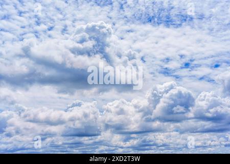 Sfondo suggestivo costituito da una serie diversificata di formazioni nuvolose sparse in tutto il cielo. Foto Stock