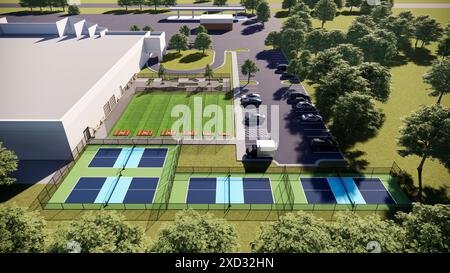 vista aerea, profili di diversi tipi di campi sportivi. Complesso sportivo Foto Stock