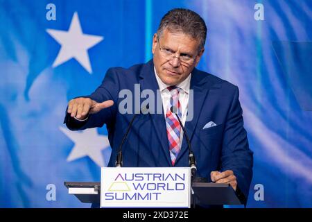 Vienna, Vienna, Austria. 20 giugno 2024. MAROS SEFCOVIC, Vicepresidente della Commissione europea, al VERTICE MONDIALE AUSTRIACO 2024 con il motto "essere utili: Strumenti per un pianeta sano”, che si svolge a Vienna a Hofburg. Crediti: ZUMA Press, Inc./Alamy Live News Foto Stock