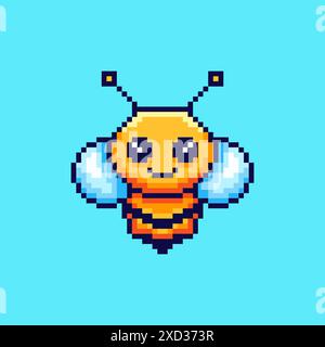 Illustrazione vettoriale di Bee cute con Pixel Art Design, perfetta per i design a tema delle risorse di gioco Illustrazione Vettoriale