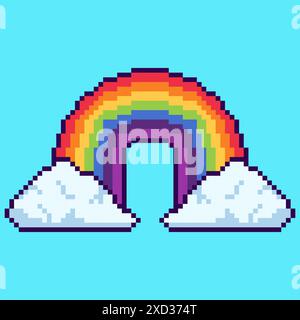 Illustrazione vettoriale del cloud con arcobaleno e Pixel Art Design, perfetta per i design a tema delle risorse di gioco Illustrazione Vettoriale