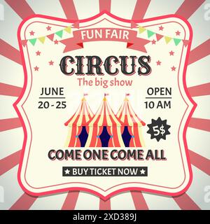 Poster Circus. Design del modello vettoriale di invito al grande spettacolo del circo rétro Illustrazione Vettoriale