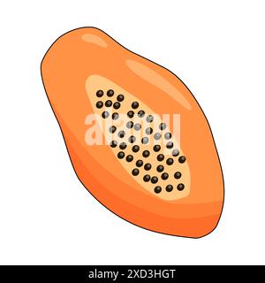 Papaia matura tagliata, icona del cartone animato isolata su bianco, illustrazione vettoriale estiva dei frutti tropicali Illustrazione Vettoriale