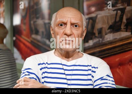 Parigi, Francia. 18 giugno 2024. Statua in cera di Pablo Picasso al Musee Grevin di Parigi, Francia, il 18 giugno 2024. Foto di Victor Joly/ABACAPRESS. COM credito: Abaca Press/Alamy Live News Foto Stock