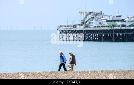 Brighton Regno Unito 20 giugno 2024 - i visitatori godono oggi del sole sulla spiaggia di Brighton, dato che il clima caldo è previsto per la Gran Bretagna la prossima settimana . : Credit Simon Dack / Alamy Live News Foto Stock